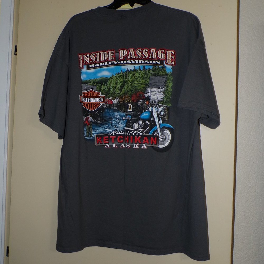 HARLEY-DAVIDSON  " ALASKA'S FIRST CITY " KETCHIKAN " GRAY GRAPHIC T-SHIRT